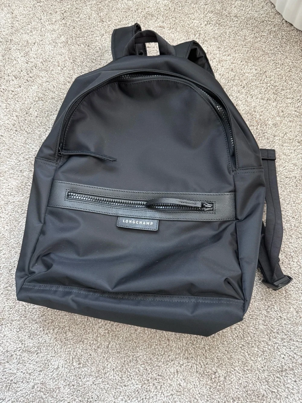 Longchamp Neo Nylon Backpack with Front Zip Pocket in Black